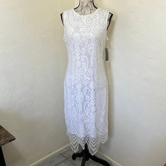 NWT Sharagano New York White Lace Dress Size 8